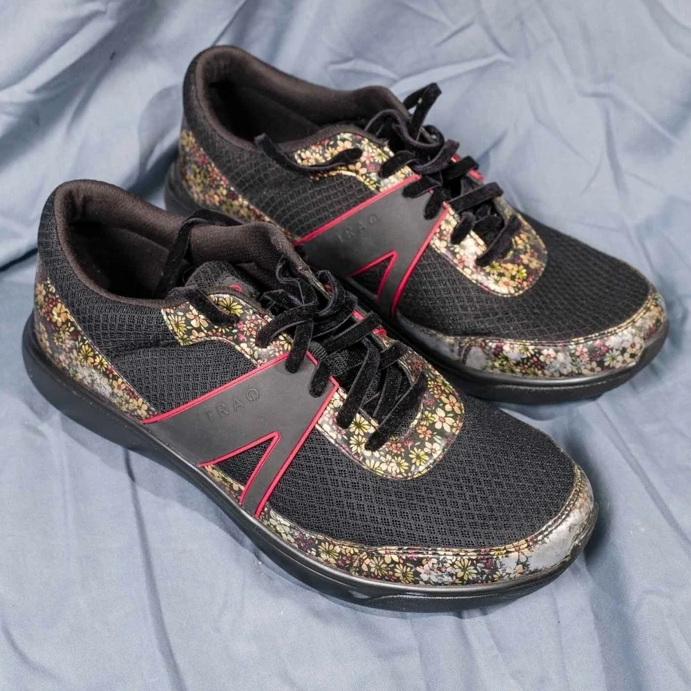 Alegria Women's Comfort Shoes Black Floral Size 11 Slip-On‎ Lace-Up
